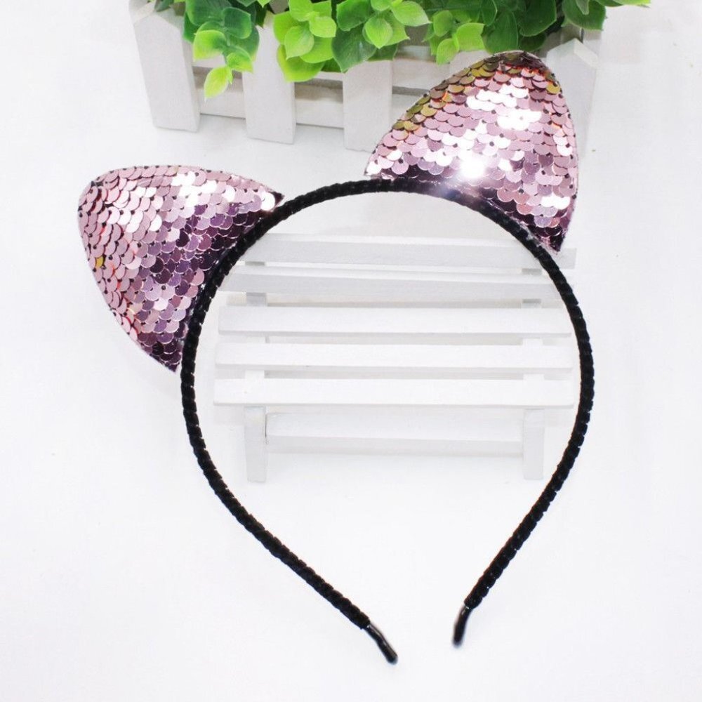Diona J Bling Sparkle Cat Pink Ear Headband Hairband For Kids Halloween Party